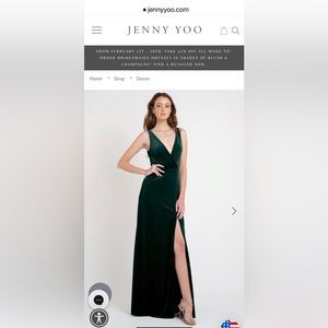 Jenny Yoo dress “Devon” size 2 emerald green velvet. Worn once as a bridesmaid.